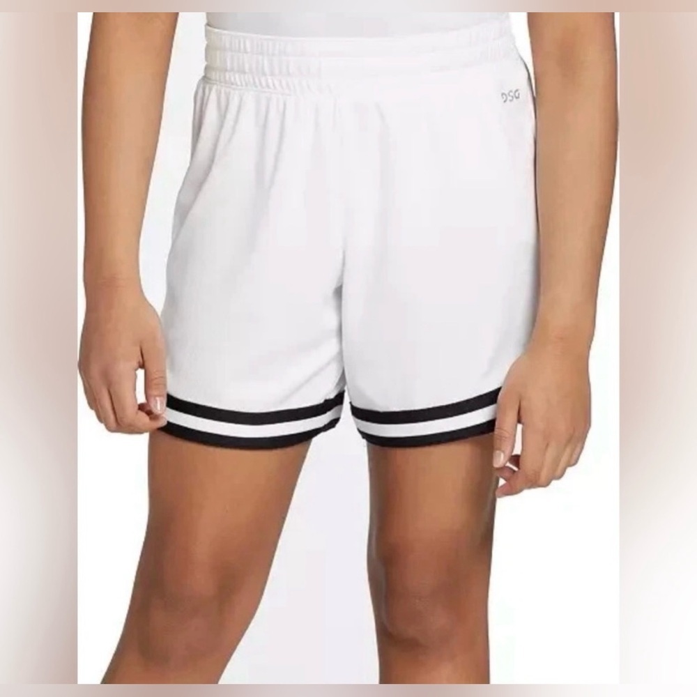 DSG Women's Medium White and Black Trim Performance Mid-rise Athletic Shorts NWT